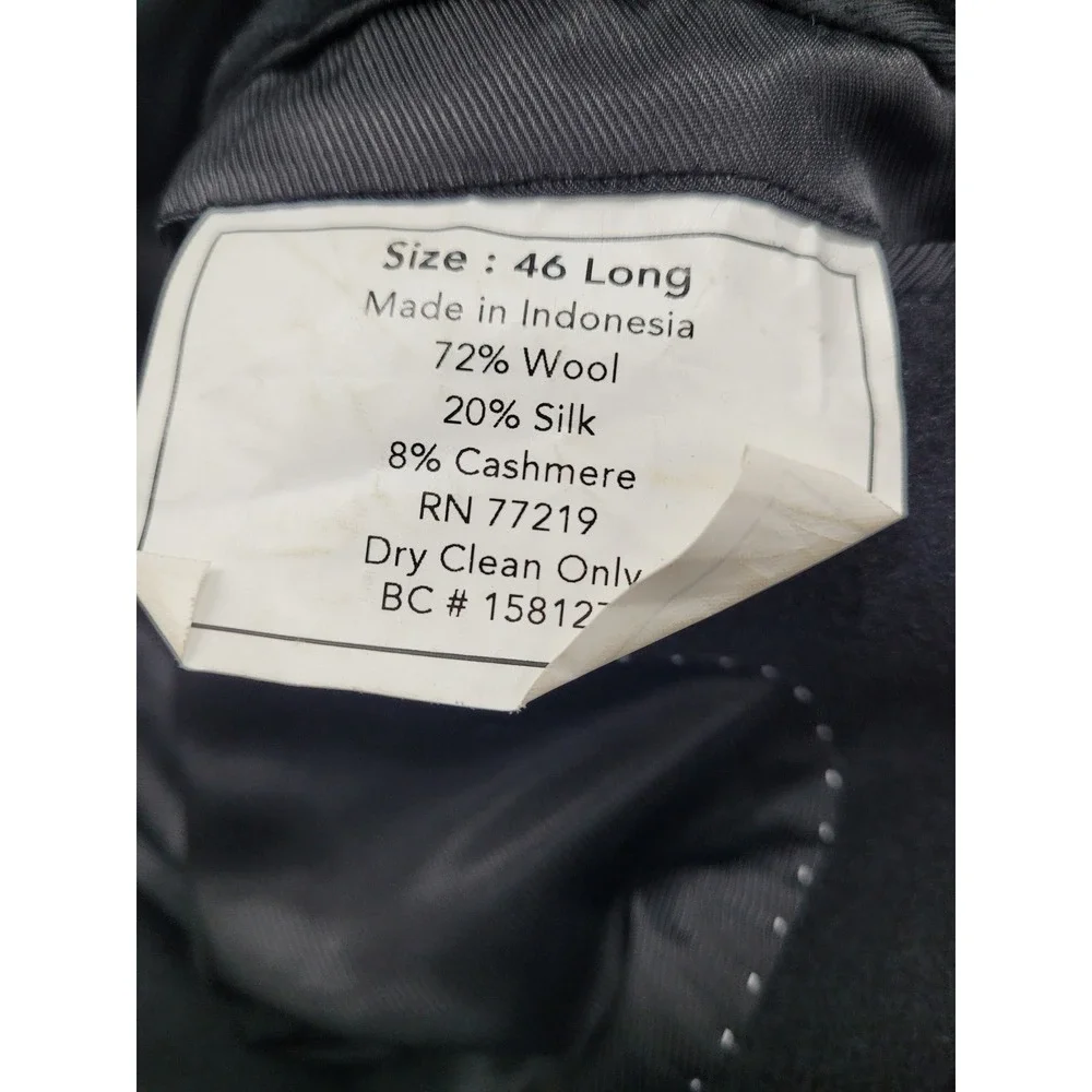 Pronto Uomo Couture Blazer Mens 46 Long Black  Wool Silk Cashmere‎